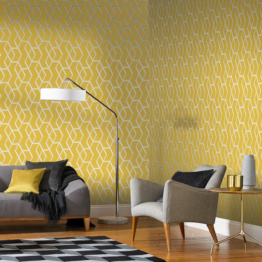 Archetype Wallpaper 104731 by Graham & Brown in Yellow Silver